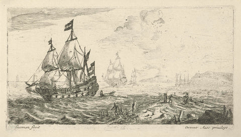 Ships off a coast, anonymous, 1650 - 1738 Canvas Print