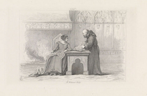 Monnik shows a book to a woman, 13th century, Frans Molenaar (1821-1886), 1864 Canvas Print