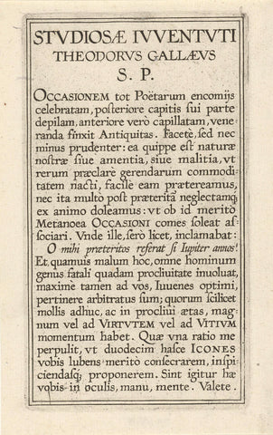 Text sheet of typus occasionis in quo receptae commoda, Theodoor Galle, 1603 Canvas Print