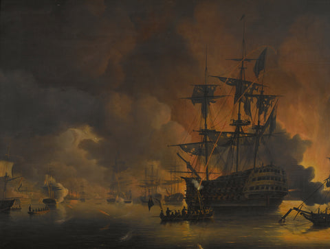 The fire on the Wharves of Algiers, shortly after the commencement of the Bombardment by the Anglo-Dutch Fleet, 27 August 1816, Nicolaas Baur, 1816 - 1820 Canvas Print