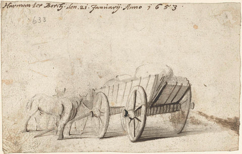 Wagon with two horses next to it, Harmen ter Borch, 1653 Canvas Print