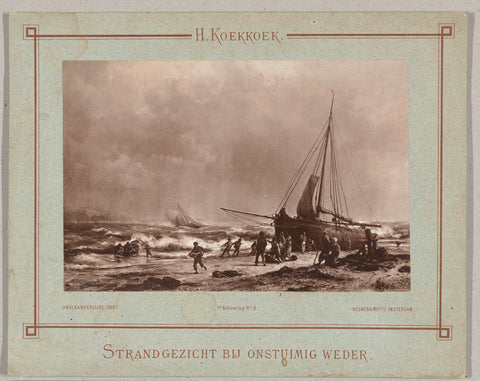 Photo reproduction of a painting by Hermanus Koekkoekr (1815-1882), Beach view at turbulent weather, Wegner & Mottu, c. 1880 - c. 1900 Canvas Print