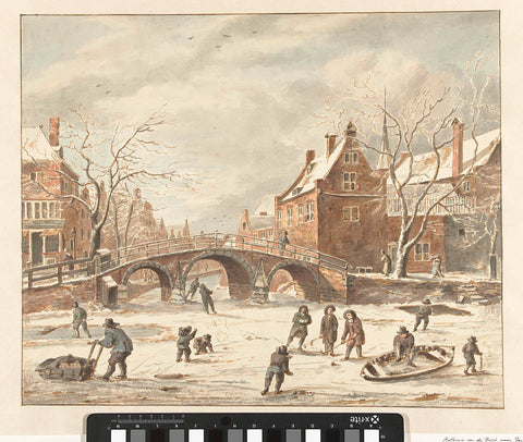 Ice fun on the corner of Spui and Nieuwezijds Voorburgwal, Anthonie van den Bos, 1773 - 1838 Canvas Print