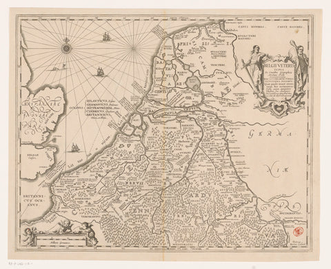 Map of the Netherlands in Roman times, Pieter van der Keere, 1644 - 1680 Canvas Print