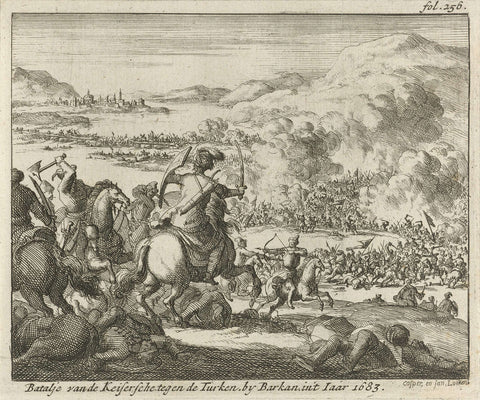 Turkish battle near Barkan on the Danube, 1683, Caspar Luyken, 1689 Canvas Print