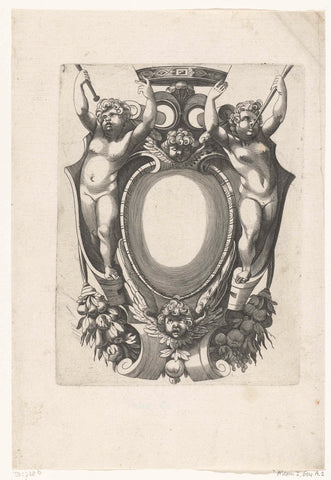 Cartouche flanked by two children, H. Picart, c. 1628 Canvas Print