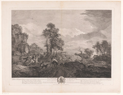 Hunting company in a landscape, Jacques-Philippe Le Bas, 1739 Canvas Print