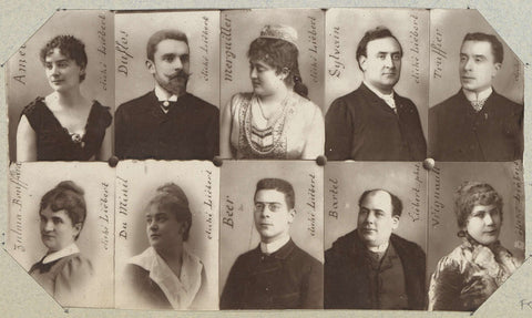 Ten portraits of singers and actors: Amel, Duflos, Merguiller, Sylvain, Truffier, Zulma -Bouffard, Du Minil, Beer, Bartel and Vrignault, Alphonse-Justin Liébert, c. 1880 - c. 1900 Canvas Print