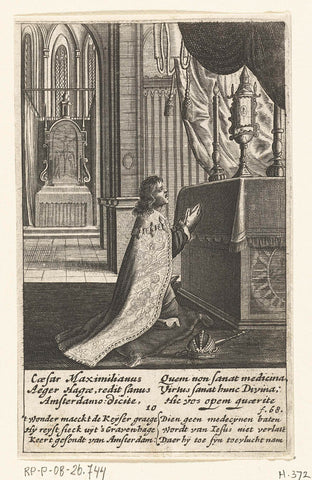 Emperor Maximilian prays in front of the altar with the host, Boetius Adamsz. Bolswert, 1639 Canvas Print