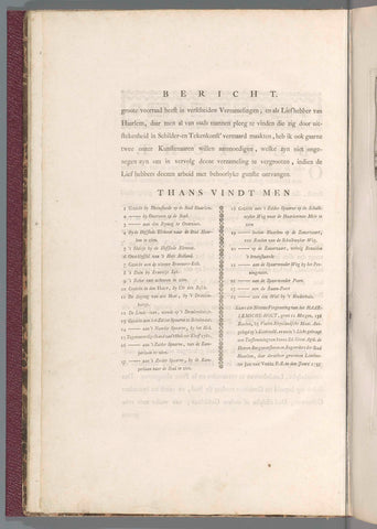 Table of Contents of: Aangenaame gezichten in de vermakelyke landsdouwen van Haarlem, 1761, Jan Bosch (publisher), 1763 Canvas Print