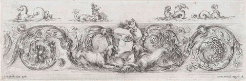 Two friezes with sea creatures, a putto and two dogs, Stefano della Bella, 1620 - 1664 Canvas Print