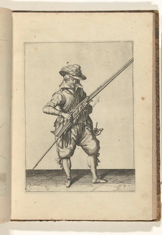 Soldier holding his musket with his left hand by his right side (no. 5), ca. 1600, Jacob de Gheyn (II) (workshop or), 1597 - 1608 Canvas Print