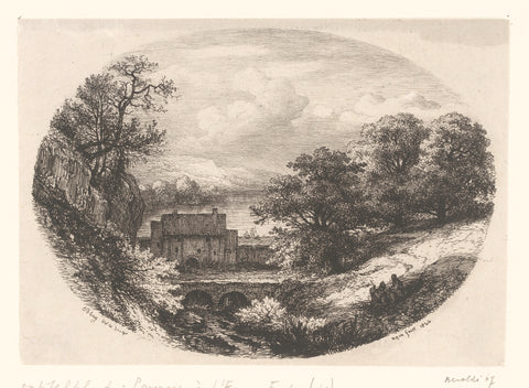 Title print with landscape, viaduct and two resting figures, Eugène Bléry, 1846 Canvas Print