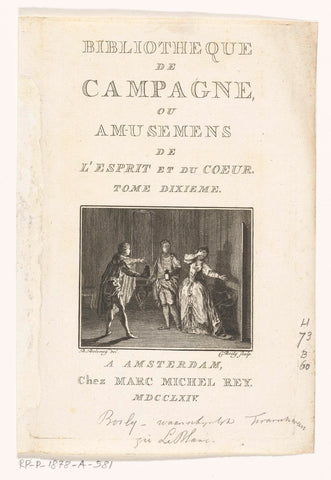 Titelpagina voor: Bibliothèque de Campagne. Tome dixième, Amsterdam, 1764, Charles Ange Boily, 1764 Canvas Print