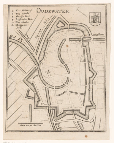 Fortress map Oudewater, Caspar Merian, 1654 - c. 1700 Canvas Print