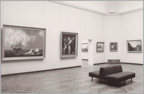 Room with paintings including a seascape with ships on the left, in the middle a passage, 1990 Canvas Print