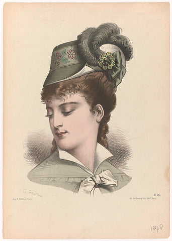 Woman's head with hat with ostrich feathers, 1875, No.M.60, Guido Gonin, 1875 Canvas Print