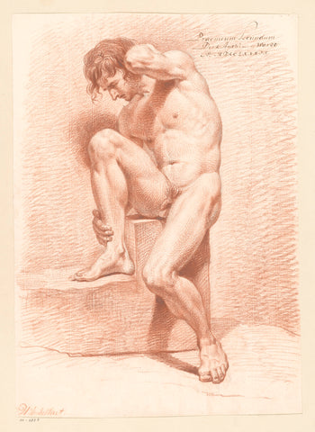 Seated male nude, seen from the front (2nd prize 1789), Derk Anthony van de Wart, 1789 Canvas Print