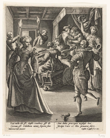 De vijf dwaze maagden dansen en musiceren, Crispijn van de Passe (I), 1589 - 1611 Canvas Print