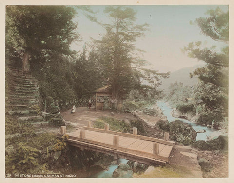 Bridge and stone statues in the Kanmangafuchi gorge near Nikko, anonymous, c. 1870 - c. 1900 Canvas Print