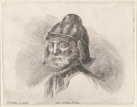 Head of an old soldier with beard and neck, Stefano della Bella, 1620 - 1664 Canvas Print