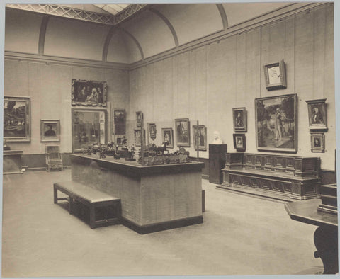 Room with paintings, wall coverings and low panelling and a ceiling with glass roof and fencing, 1934 Canvas Print