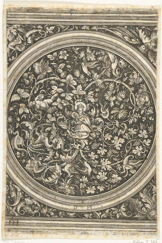 Medallion with grape vines, strawberry plants and grotesks, Daniel Hopfer (I), 1480 - 1536 Canvas Print