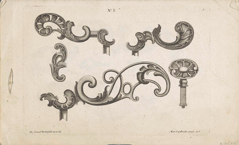 Five designs for locks with seed beads, anonymous, 1694 - 1756 Canvas Print