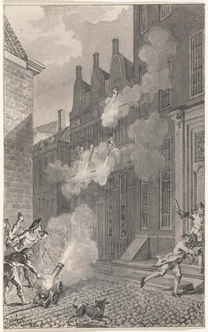 The shelling with cannons of the house Leeuwenburg of Dr. Lucas van Steveninck in Middelburg in the night of June 30 to July 1, 1787, Jacobus Buys, 1787 - 1801 Canvas Print