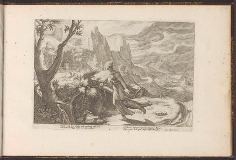 Thisbe flees from a lion, Hendrick Goltzius (workshop of), 1728 Canvas Print