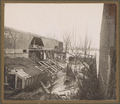 Destroyed factory or workshop in a flooded suburb of Paris, G. Dangereux, 1910 Canvas Print