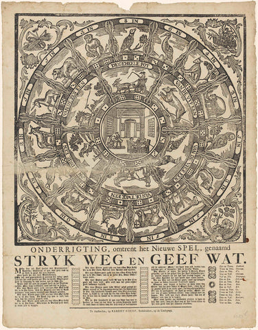 Board game called 'Strijk weg en Geef wat', ca. 1760-1780, Monogrammist WH (printmaker), 1759 - 1781 Canvas Print