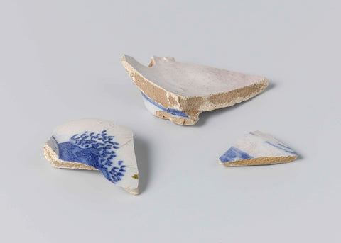 Fragment, three pieces, of a vase painted in blue, anonymous, c. 1650 - c. 1690 Canvas Print