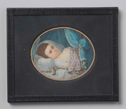 Portrait of a sick girl lying in bed, George Nikolaus Ritter, 1800 - 1809 Canvas Print