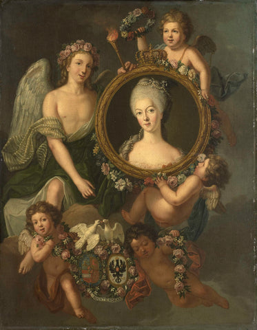 Portrait of Wilhelmina of Prussia in a medallion with allusions to her marriage to Prince William V on 4 October 1767 in Berlin (Frederika Sophia Wilhelmina), Friedrich Reclam, 1767 Canvas Print