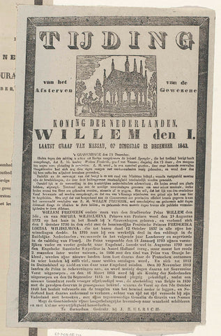 Tijding van het Afsterven van de Gewezene Koning der Nederlanden, Willem den I. Laatst Graaf van Nassau, op dinsdag 12 december 1843, Jan Bernardus Ulrich, 1843 Canvas Print
