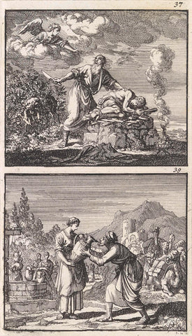 Sacrifice of Isaac / Rebekah and Eliezer at the source, Jan Luyken, 1698 Canvas Print