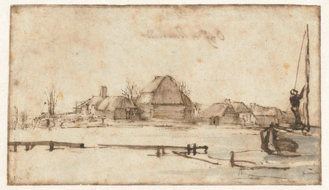 Winter View with a Waterway, Cottages and Two Boats, Rembrandt van Rijn, c. 1650 Canvas Print