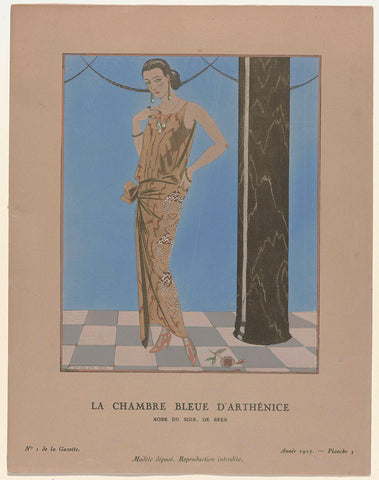 Gazette du Bon Ton, 1923, No. 1, Pl. 5: La chambre bleue d'arthénice / Robe du soir, de Beer, George Barbier, 1923 Canvas Print