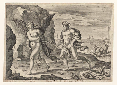 Coronis and Neptune, Crispijn van de Passe (II), c. 1636 - 1670 Canvas Print