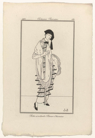 Journal des Dames et des Modes, Costumes Parisiens, 1914, No. 132 : Robe à volants - (...), Jan van Brock, 1914 Canvas Print