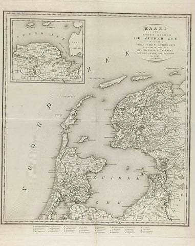 Map of the areas around the Zuiderzee hit by the flood of 1825, Daniël Veelwaard (II), 1825 - 1826 Canvas Print