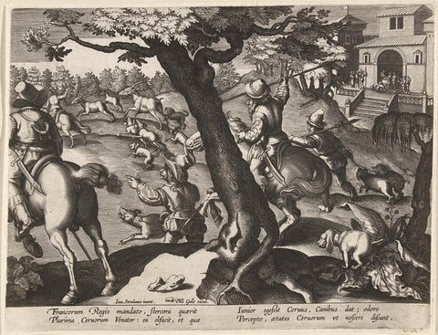 Hertenjacht met honden, Jan Collaert (II) (attributed to), 1594 - 1598 Canvas Print