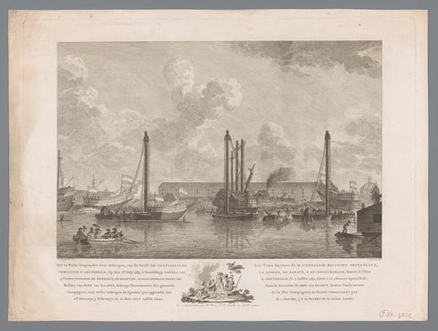 Launch of three VOC ships, Cornelis Brouwer, 1783 - 1803 Canvas Print