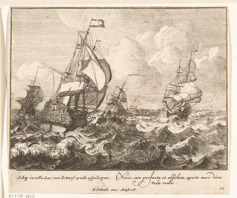 The ship on the high seas, plate no. 12, ca. 1700, Sieuwert van der Meulen, 1690 - 1710 Canvas Print