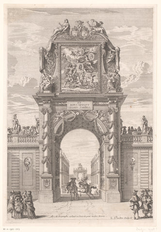 Triumphal arch at pont Notre Dame in Paris with a painting of Venus and Mars, Jean Lepautre, 1662 Canvas Print