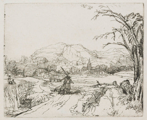 Landscape with sportsman and dogs, Rembrandt van Rijn, c. 1648 Canvas Print