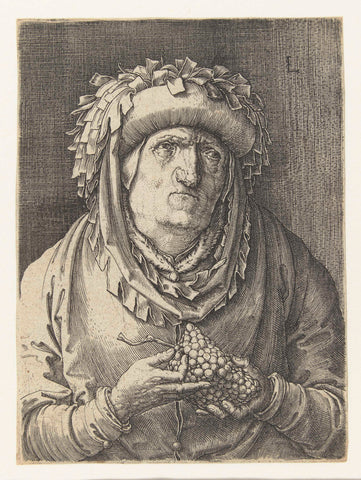 Old man with bunch of grapes, Lucas van Leyden, 1521 - 1525 Canvas Print