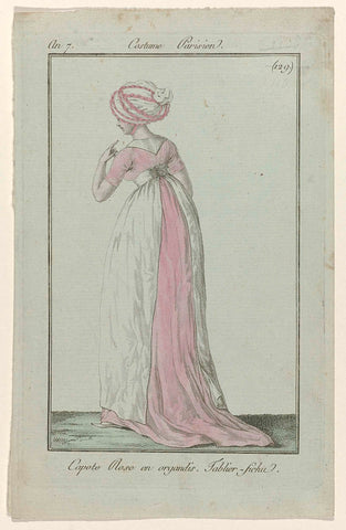 Journal des Dames et des Modes, Costume Parisien, 1799, Year 7 (129) : Capote Rose en organdis (...), anonymous, 1799 Canvas Print