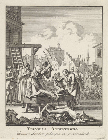 Thomas Armstrong hanged and quartered in London, 1684, Jan Luyken, 1698 Canvas Print